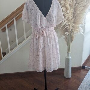 Elegant Pink Floral Wrap Dress